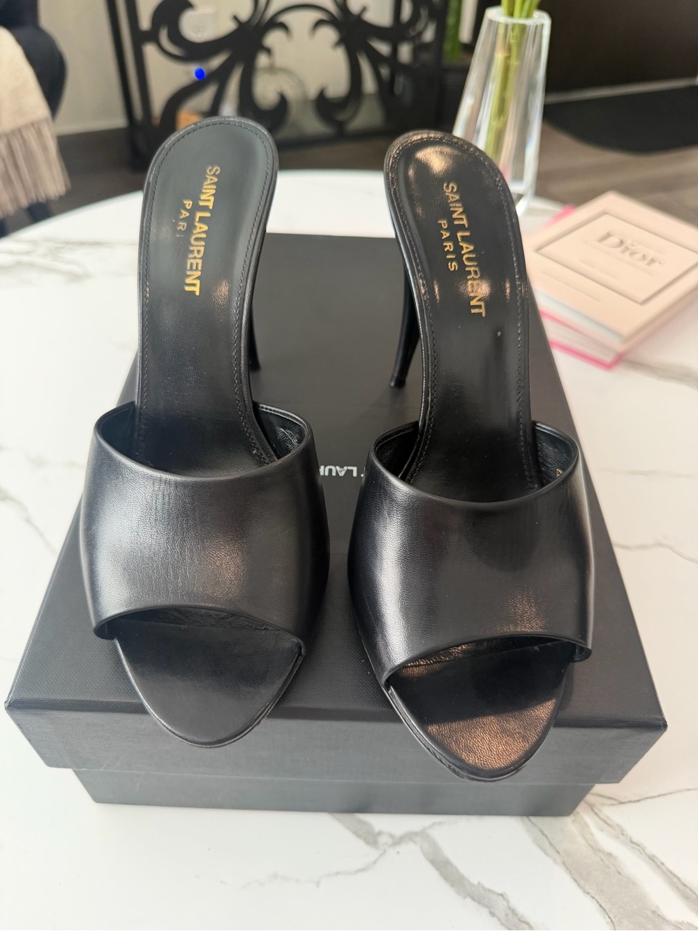 Saint Laurent Black Leather Slide Heels – Size 38 - Picture 2 of 7